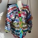 Vintage Paula Sweet Muslin Mink Fringe Floral Jacket, Size Small Blue Photo 0