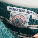 Vintage Cape Isle Knitters Embroidered Floral Sweater Green Ramie Cotton Small Blue Photo 2