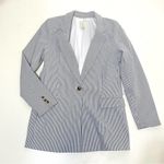 Joie  Seersucker Blue, White Stripe Single Button Longline Blazer L Photo 0