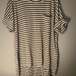 Umgee  oversized striped pocket high low tee rolled sleeves grey and Cream XL #72 Photo 0