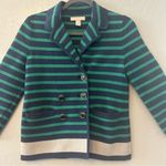 Banana Republic  navy blue and green striped nautical knit blazer size small Photo 1