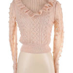 ZARA Pale Pink High Neck Pointelle Knit Sweater With Ruffle Trims - S Photo 0