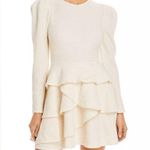 AQUA Tweed Puff Sleeve Ruffle Bottom Dress in Ivory, Size M New w/Tag Photo 8