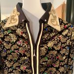 Vintage Gold & Black Top With Bright Colored Dots Photo 1