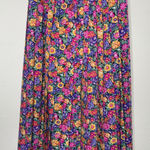 Vintage Floral Midi Skirt Pink Yellow Purple Cottage Core Pleats Cotton Sz Small Photo 0