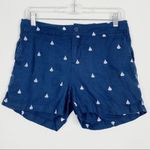 British Khaki Navy Blue Nautical Sailboat Linen Shorts Photo 0