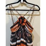 bdba Silk Maxi Dress Size Small Resort Ocean Beaded Straps Stripped 3D Halter Photo 3