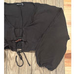 ASOS Women's Black Long Sleeve Crinkle Lace Up Lattice Crop Bead Accent 12 NWOT Photo 3