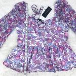 French Connection  Floral Halter Peplum Top Smocked Pink Purple Size Large New‎ Photo 14