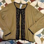 Unique vintage tan and black embroidered cottagecore grandma cardigan Size XL Photo 0