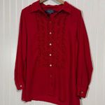 Willow Ridge Red Ruffle Front Blouse LP Long Sleeve Button Down Retro Western Size undefined Photo 0