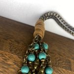 Handmade NWT Boho Turquoise & Shell Cluster Necklace Antique Gold Tone Chain Coins Beachy Photo 6