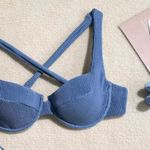 New Bubble Strap Soft Cup Lined Halter Back Tie Removable Padded Bikini Swimwear For Women, Blue Photo 2