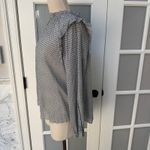 Sundays NWT  Alexa Blouse Ruffle Blouse White Gray Cotton Printed Medium Photo 3