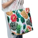 CACTUS, PINEAPPLES AND FLOWERS OH MY! LARGE TOTE BAG Photo 1
