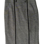 Alberto Makali Black Herringbone A-Line Pleated Button Detail Midi Skirt Size 14 Photo 0