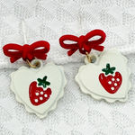 Strawberry Coquette Earrings, Cute Dangle Earrings, Gift For Women, Cottagecore White Photo 0