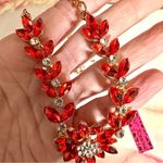 Betsey Johnson  red/orange rhinestone flower statement necklace Photo 7