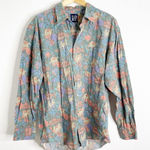 Gap Vintage Jungle Tropical Zebra Leaf Button Down Shirt Size Large Photo 0