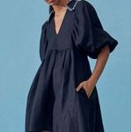 Hunter Bell Noah Black Poplin Collared V-Neck Puff Sleeve Mini Dress Small Photo 0