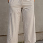 Athleta  Avenue Wide Leg Crop Pull‎ On Pants Womens 14P Beige Drawstring Pockets Photo 0