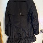 Betsey Johnson Black Ruffle Trim Pink Lined Trench Coat With Rose Buttons Size S Photo 1