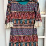 Judith March Hippie Bohemian Boho Bell Lace Sleeves Dress Southwestern Size M Photo 0