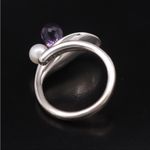 FINE STERLING SILVER 925 CITRINE, AMETHYST, AND PEARL BEADED GEMSTONE RING (7) Purple Photo 1