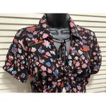 Candie's  Floral Black Pink Blue Button Up Tie‎ Collar Dress Size Small Photo 3