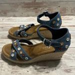 Skechers  Espadrille Sandals Size 7 Denim Floral Summer Silver Hardware Straps Photo 7