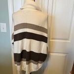 Loft  Striped‎ Poncho Sweater Womens Size XS Cream Brown Cowl Neck Photo 8