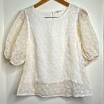 Prómesa Promesa Puff Sleeve Blouse Top Ivory Embroidered Floral Design Women’s Medium Photo 0