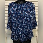 Fever Blouse Size Small Blue Floral Ruffle Crochet Elastic Hem 3/4 Sleeves Boho Photo 3