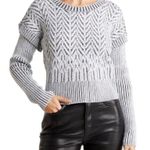 EUC DKNY Jeans Women’s Drop Shoulder Herringbone Crop Sweater Size Large Gray Photo 0