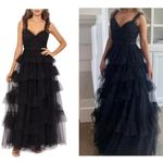 Betsy and Adam Tiered Ruffle Tulle Gown in Black Size US 4 Photo 1