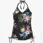 Kona Sol Women's Halter Cinch Side Tankini - Black Tropical Size S Photo 2