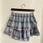 Aerie  Womens Skirt Blue Orange Plaid Tiered Pull On Cotton Mini Size Medium Photo 1