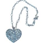 Filagree Double Sided Puffy 3D Heart Necklace w Chain Necklace Silver Tone Photo 3