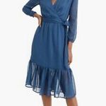 J.Crew Point Sur Tiered Sheer Sleeve Faux Wrap Lurex Dress Blue Green Size 10 Photo 0