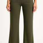 None Womens Olive Green High Waisted Button Front Flare Pants Photo 0