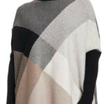 Joseph  A. Geometric Knit Poncho Turtle Neck Sweater in Black, Gray, and Cream Photo 0