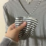 Sundance  Black & White Striped Long Sleeve V-Neck Raw Hem Cotton Tunic Top Large Photo 1