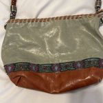 The Sak Brown & Green Shoulder Bag beaded details & scarf wrapped handle EUC Photo 3