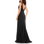 Mac Duggal  Black Bow Shoulder V Neck Gown Dress, size 4 Photo 7