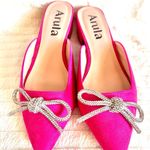Arula Fuchsia Mules with Sparkling Silver Rhinestone Bow Heels. Pink Size 8 Photo 0