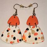 Colorful Orange White Retro Boho Clay Geometric Dangle Earrings Photo 0