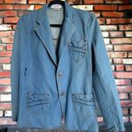 American Graffiti Womens Blazer Sz L Vintage‎ Denim Jean Jacket Shoulder Pads Blue Size L Photo 0