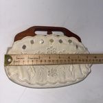 Vtg Bermuda Bag Purse Handbag Wooden Handles Pearl Buttons Embroidered Floral Photo 6