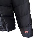 Hollister  Navy Blue and Red Feather Stuffed Puffer Jacket | Size Medium Photo 1