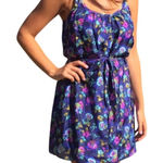 Heritage 1981 100% Silk Floral Print Navy Dark Blue Mini Slip Dress Size Medium Photo 0